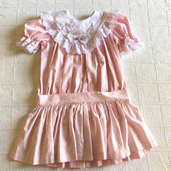 VTG 80s Peaches ’n Cream Pink Lace Ruffle Dress Girls 6 Cottagecore Prairie USA - Picture 2 of 13
